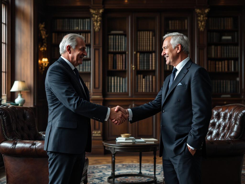 Lord Mandeville and the PM share a warm moment at the Ambassador's Reading Room, Washington DC, February 2025